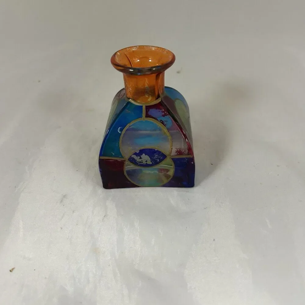 Vintage Due Zeta Venezia Italy Hand Painted Glass Bud Vase 3” Made in Italy